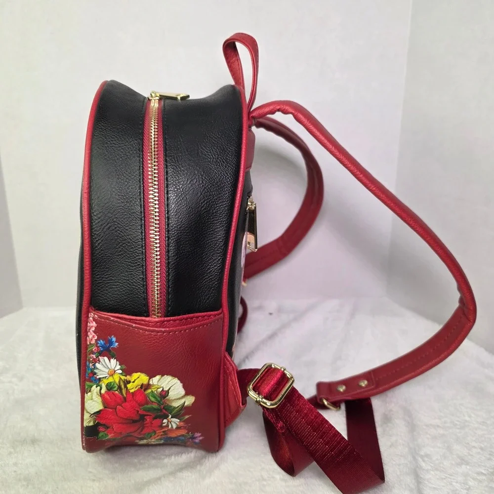 Disney‎ Villains Mini Backpack Black Red Floral Faux Leather Maleficent Ursula